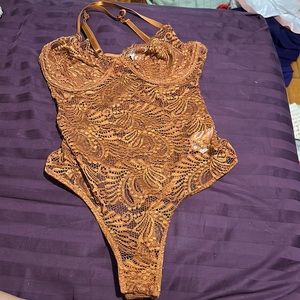 Revamped brown mesh bodysuit